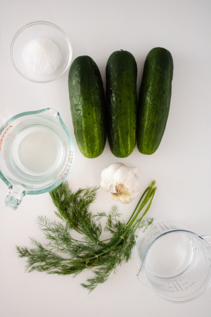 Homemade Kosher Dill Pickles on white board