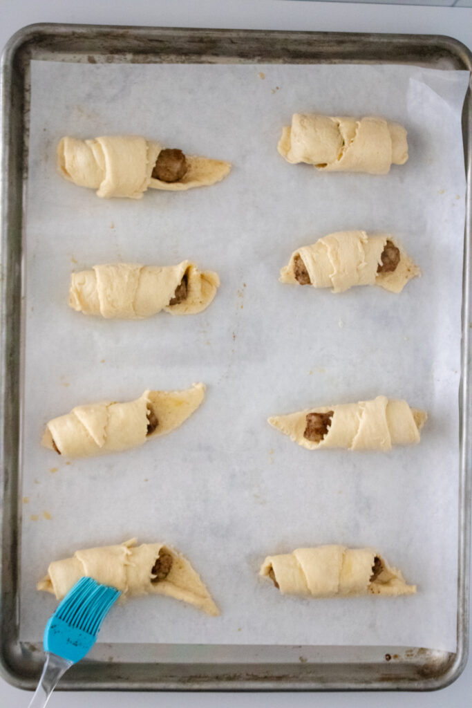 breakfast pigs in a blanket rolled
