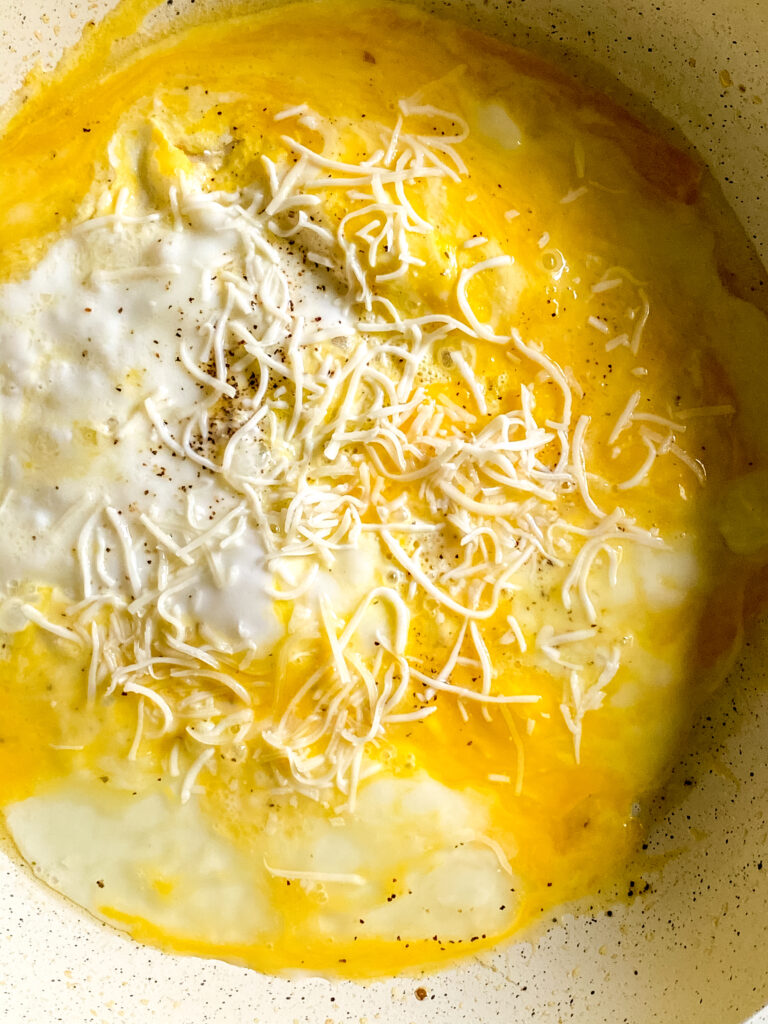 eggs cooking a pan